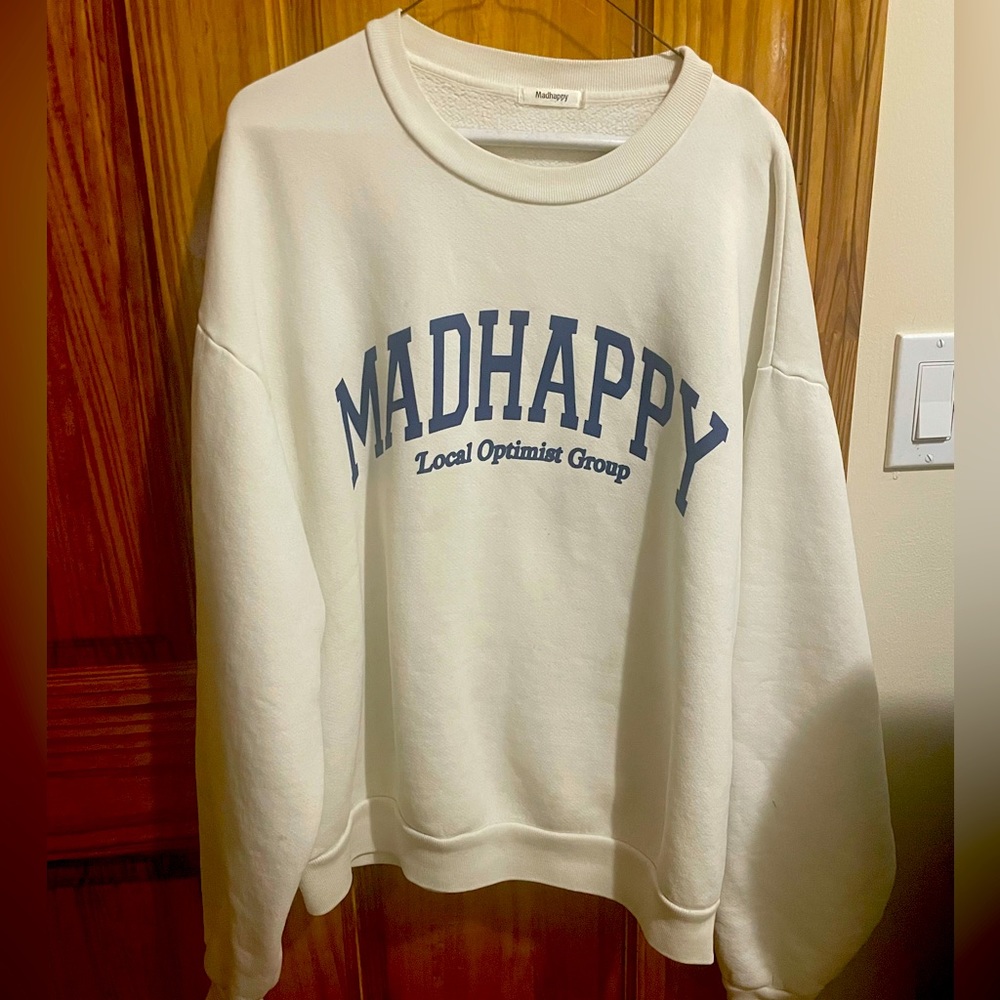 White Madhappy crewneck sweatshirt. Lightly worn